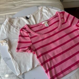 H&M Pink Striped Crop Top